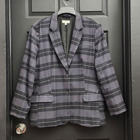 Free Assembly Long Sleeve Relaxed Fit Plaid Blazer Office Career Work Wear - Picture 6 of 16